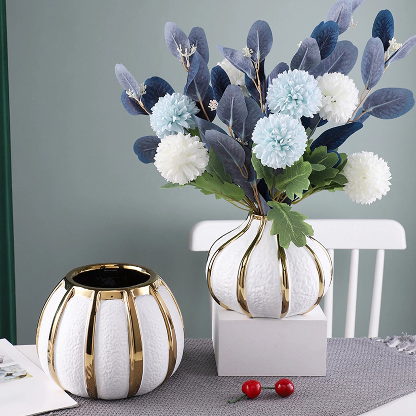 Luxe White & Gold Floral Vase