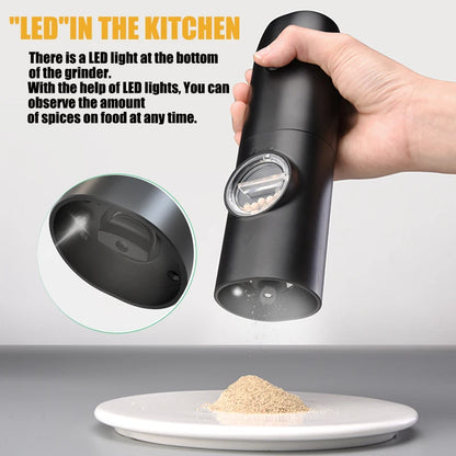 USB Rechargeable Automatic Salt and Pepper Grinder with Adjustable Coarseness and LED Light