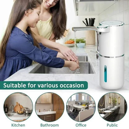 Automatic Soap Dispenser – A smart foam dispenser with a sleek modern design, featuring USB charging for convenience.