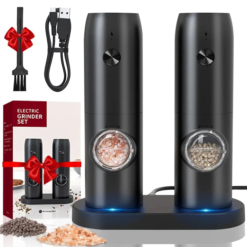 USB Rechargeable Automatic Salt and Pepper Grinder with Adjustable Coarseness and LED Light